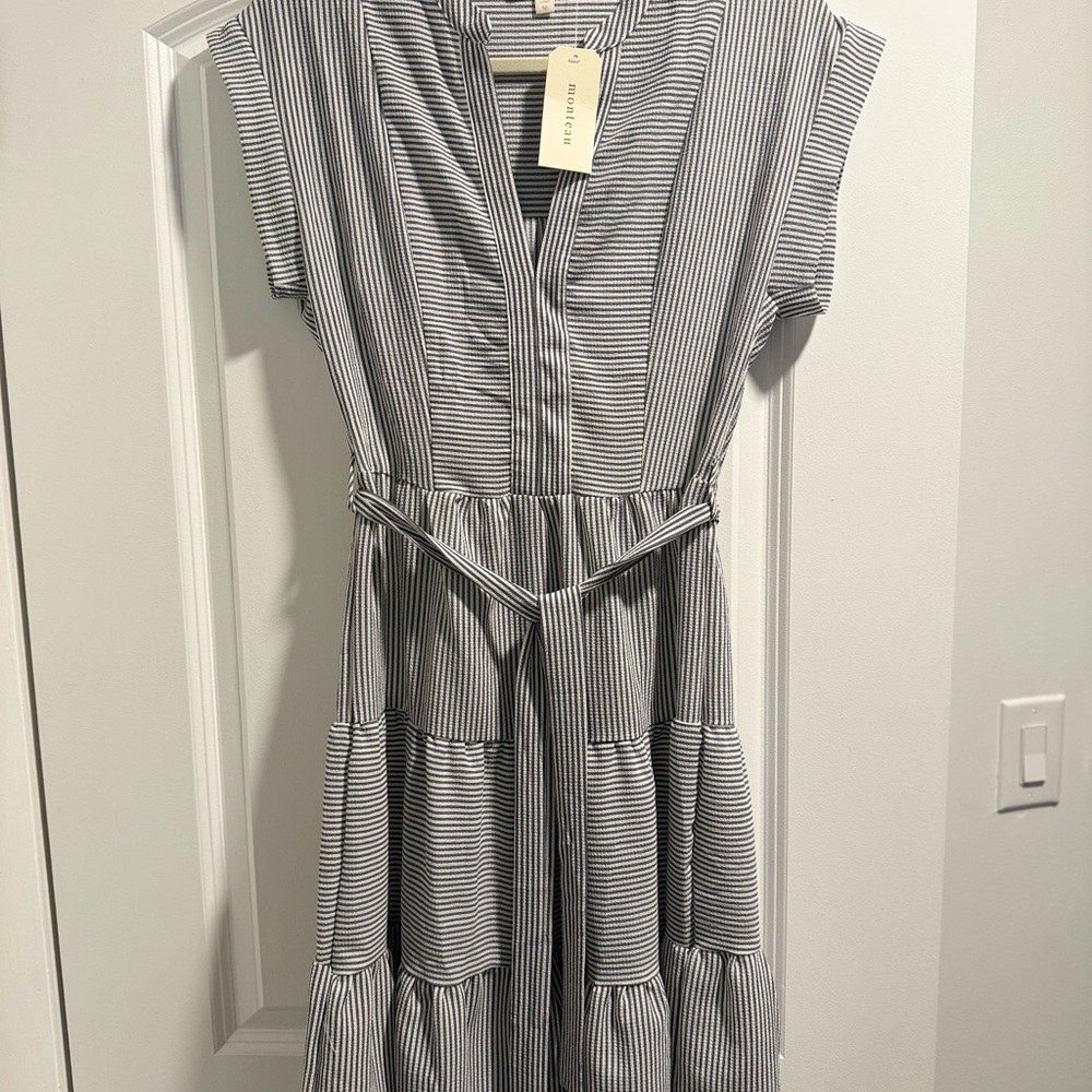 Monteau Black and White Striped Midi Dress NWT